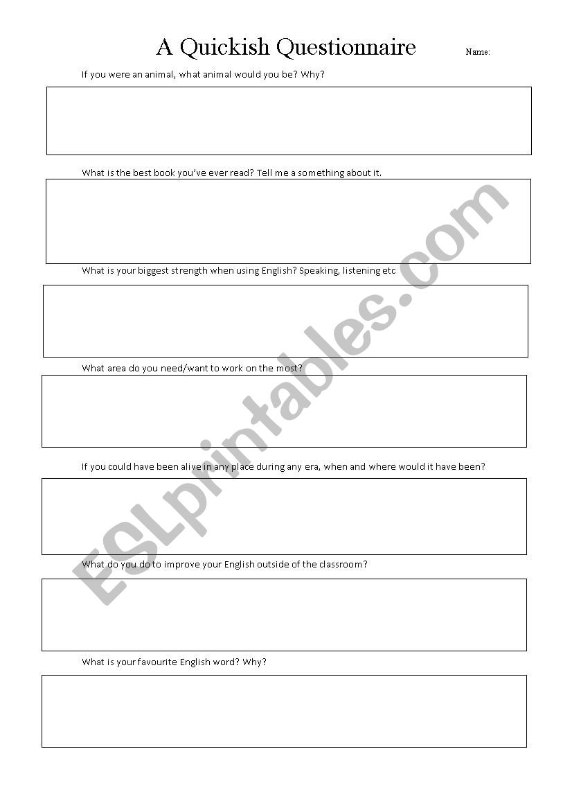 A quickish questionnaire worksheet