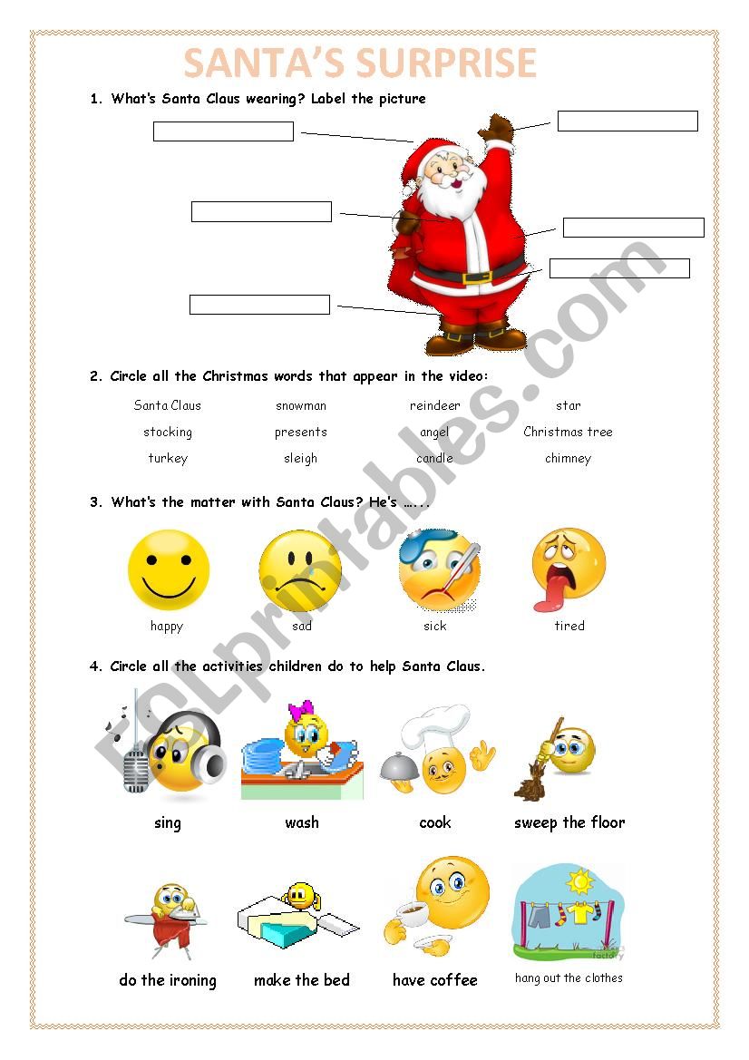 Santas surprise video worksheet