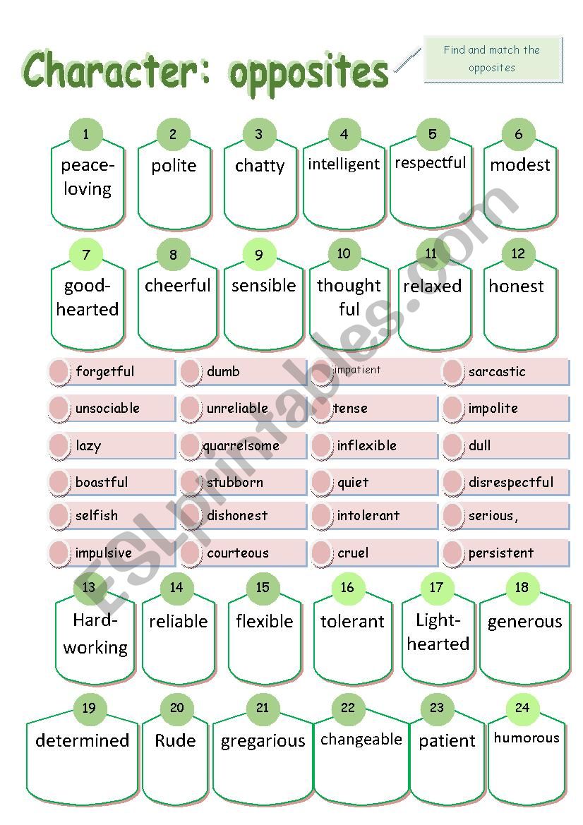 Describing People opposites worksheet