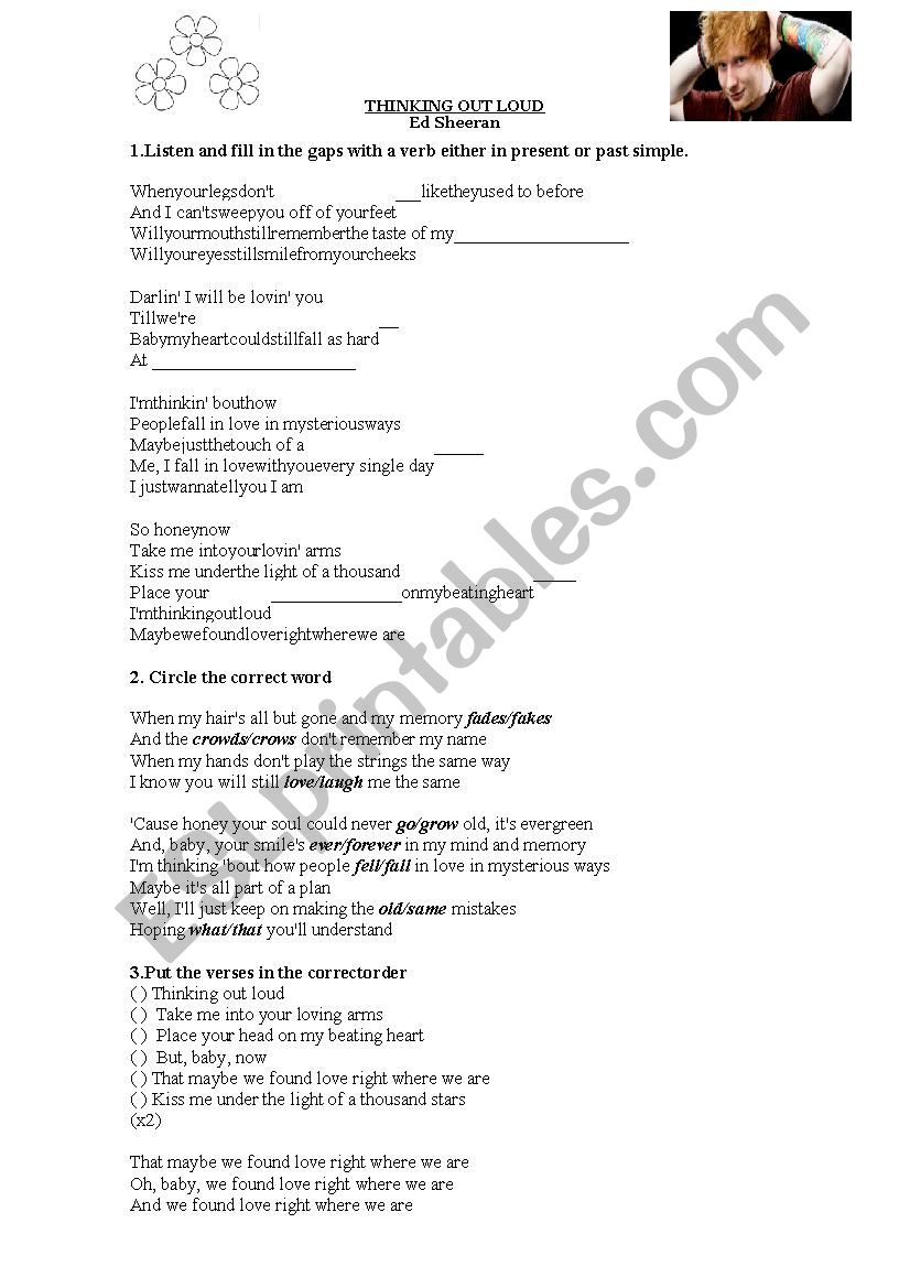 thinking out loud worksheet