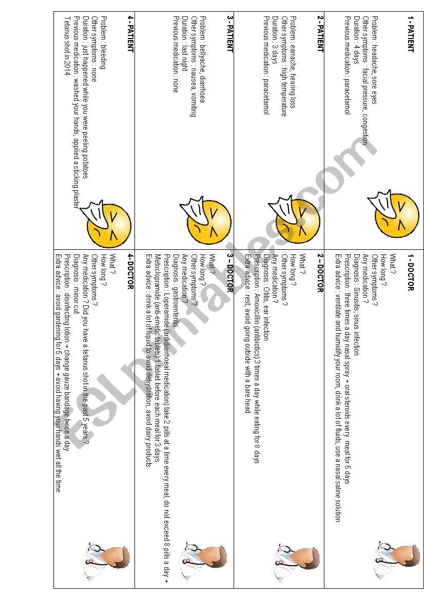At the doctors - 12 mini role plays