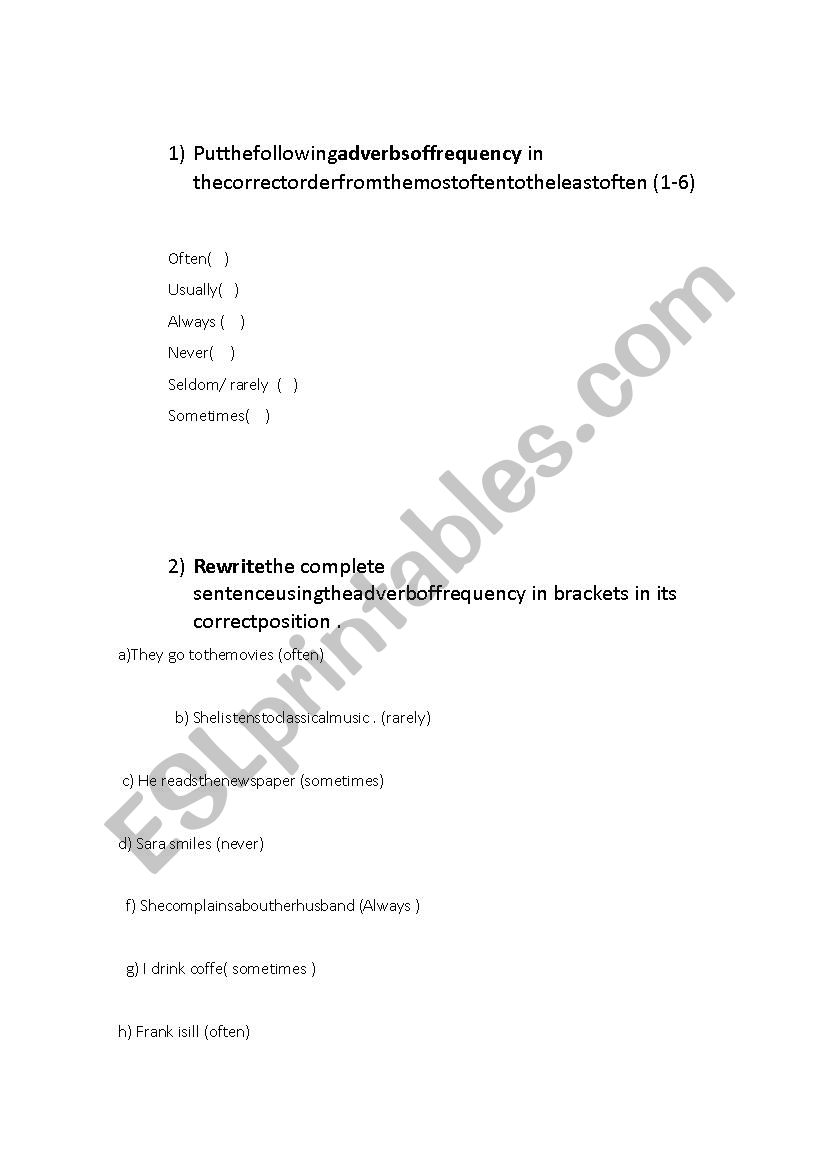 adverbs worksheet