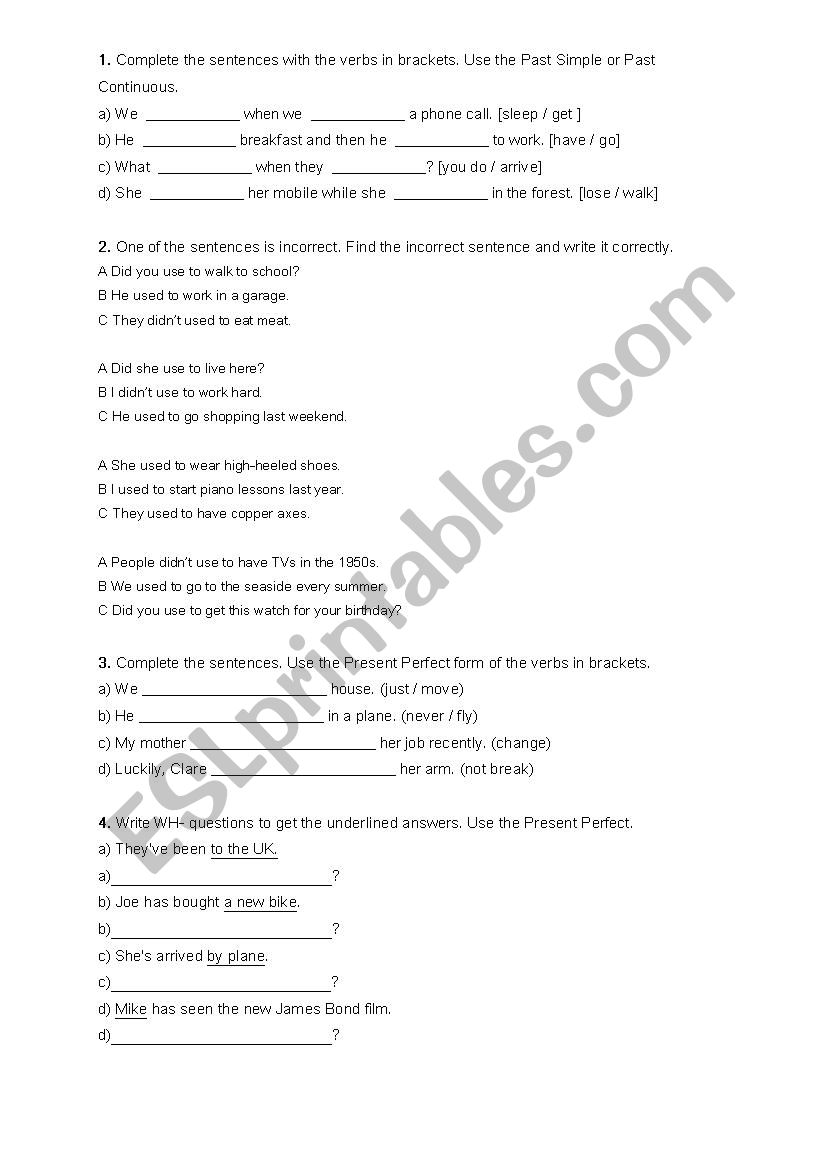 Past Tenses worksheet