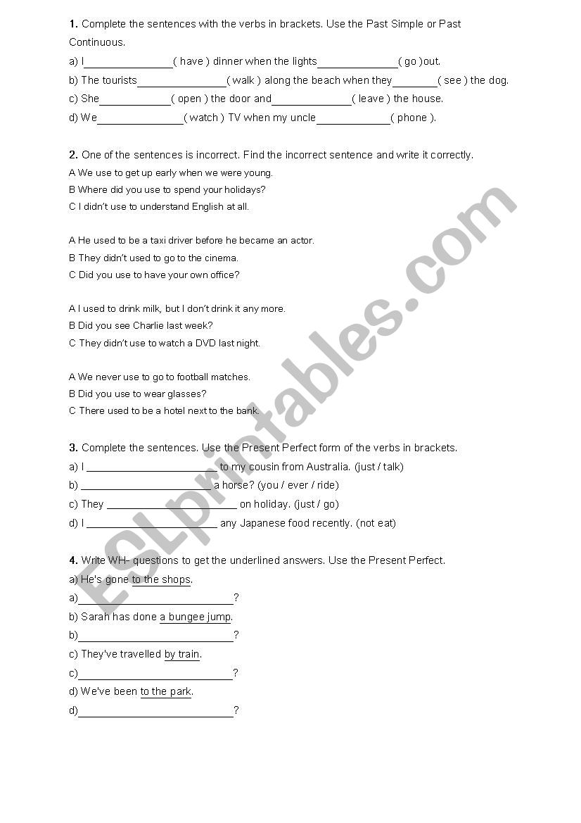 Past Tenses worksheet