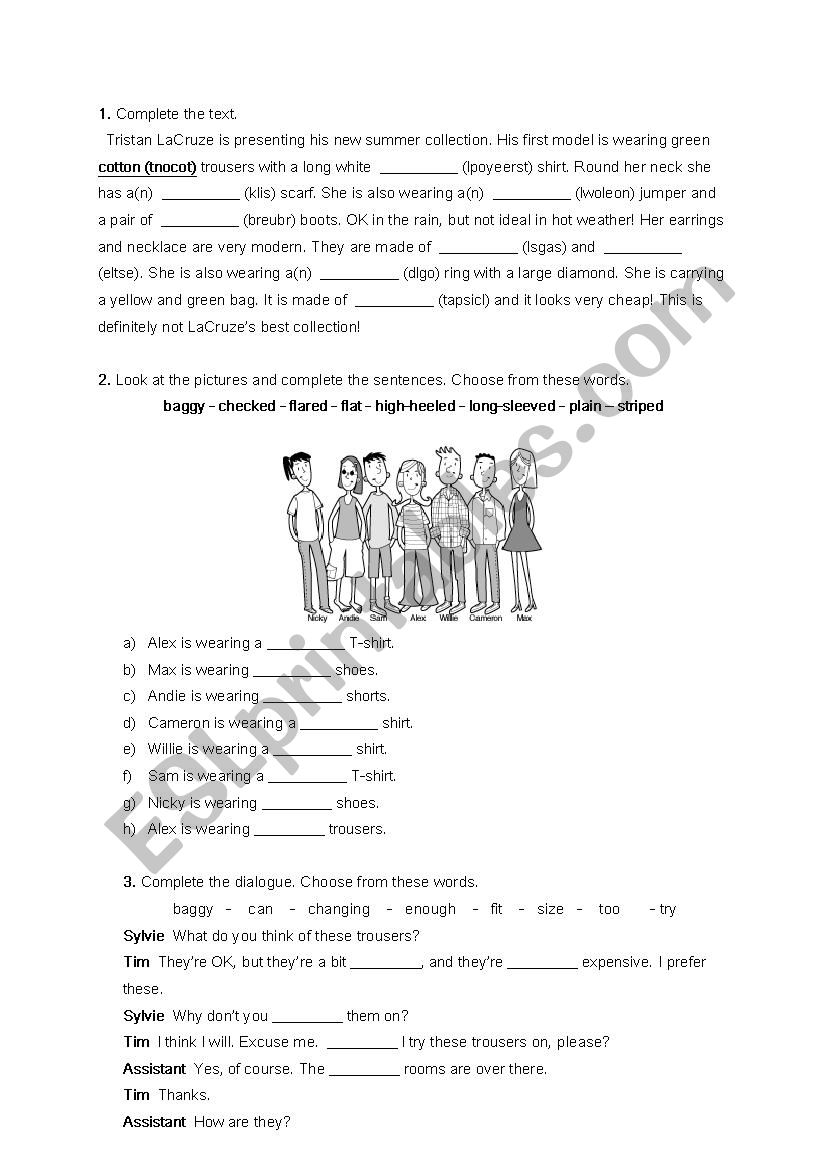 Clothes, past modals worksheet