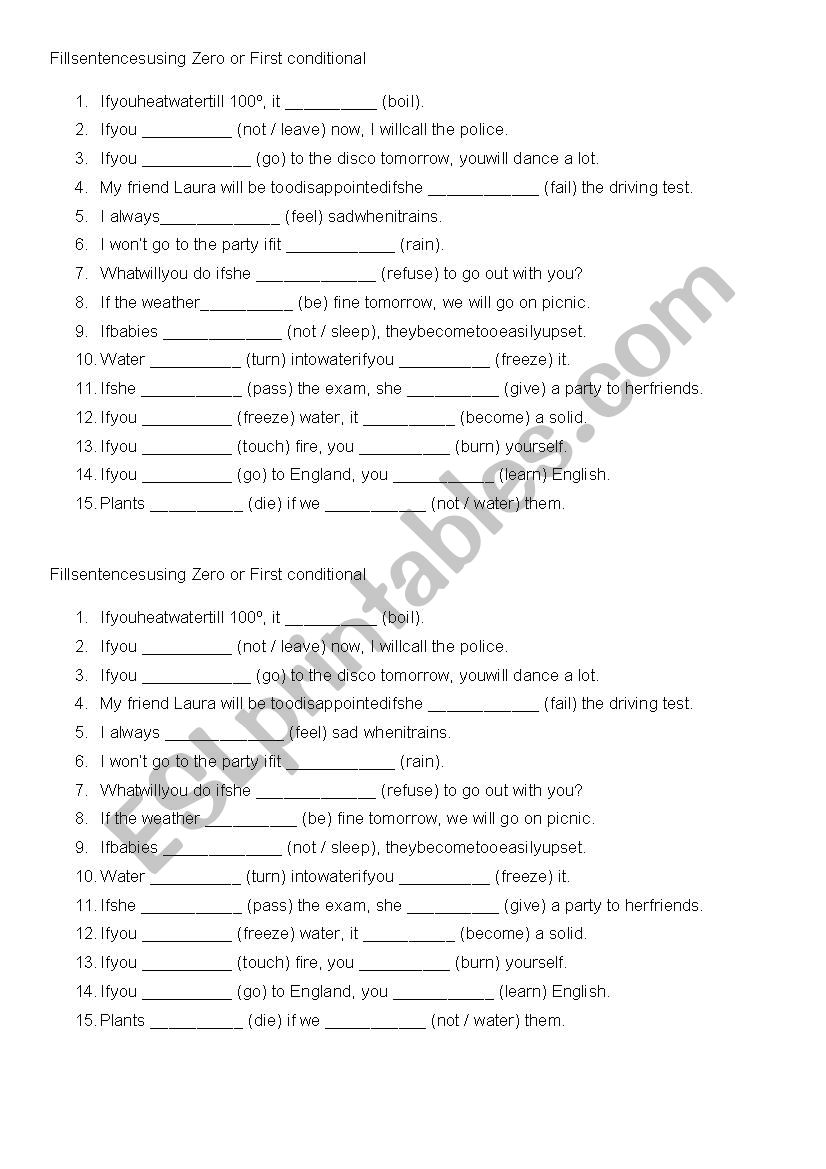 zero or first conditional  worksheet