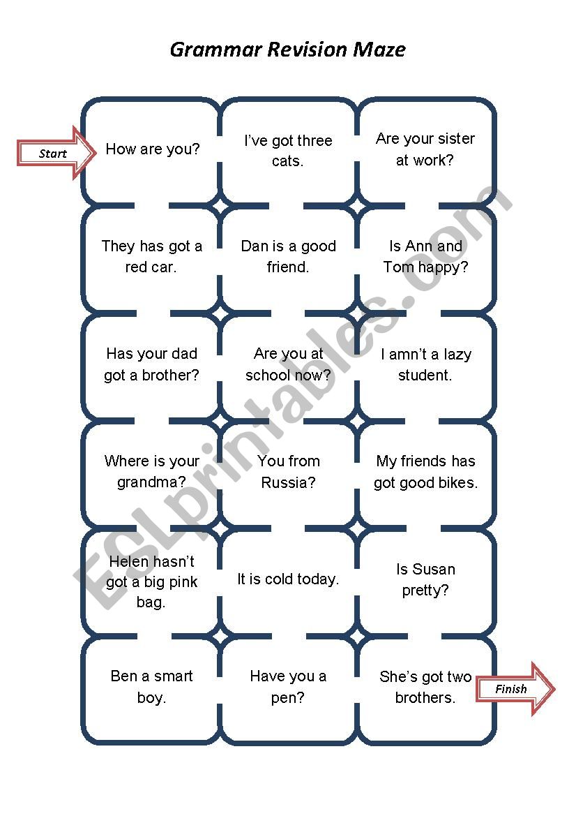 Grammar Revision Maze (be / have got)