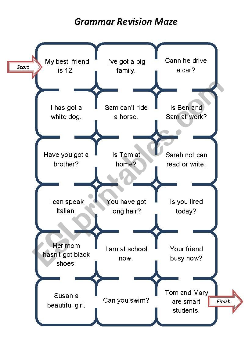   Grammar Revision Maze (be / have got / can)