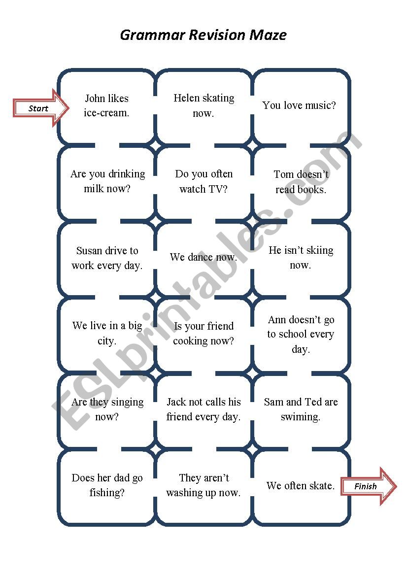 Grammar Revision Maze (Present Simple / Present Continuous)