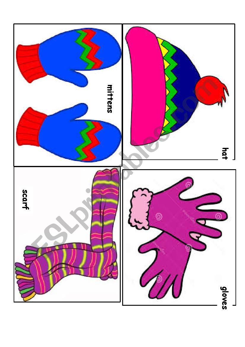 Winter clothes flashcards  worksheet