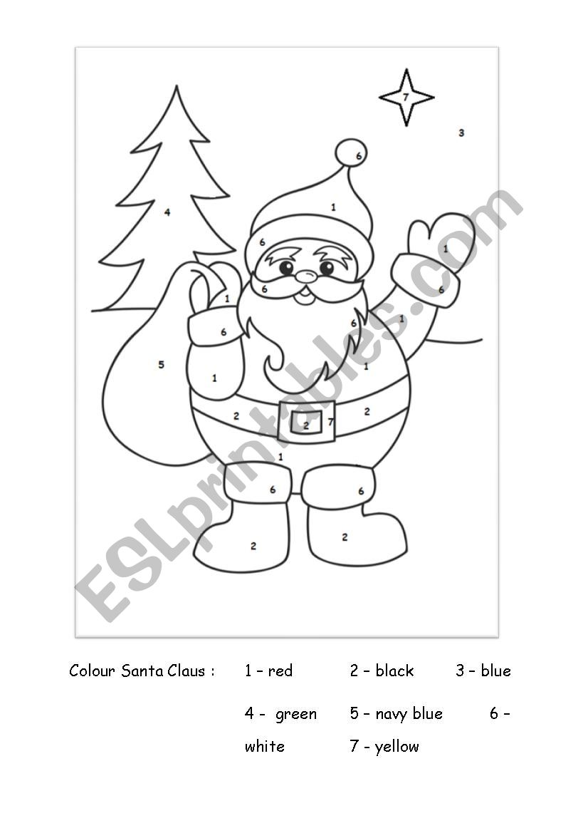 Sanat Claus colouring page worksheet