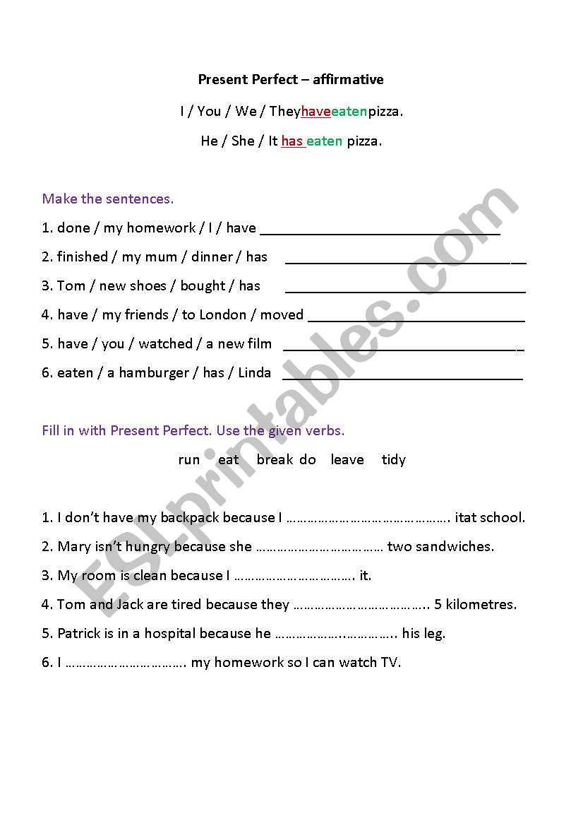 Present Perfect worksheet