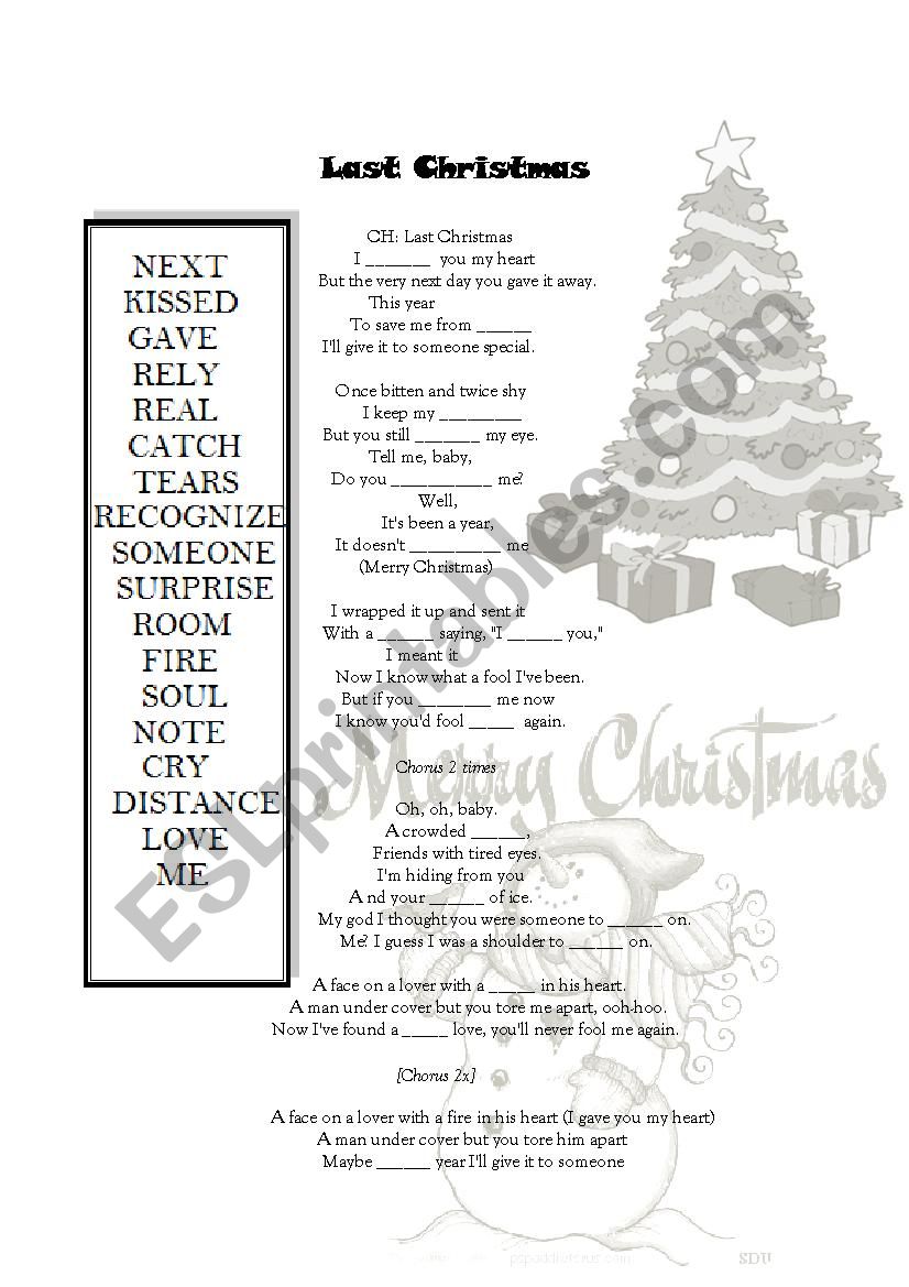 Last Christmas missing words worksheet