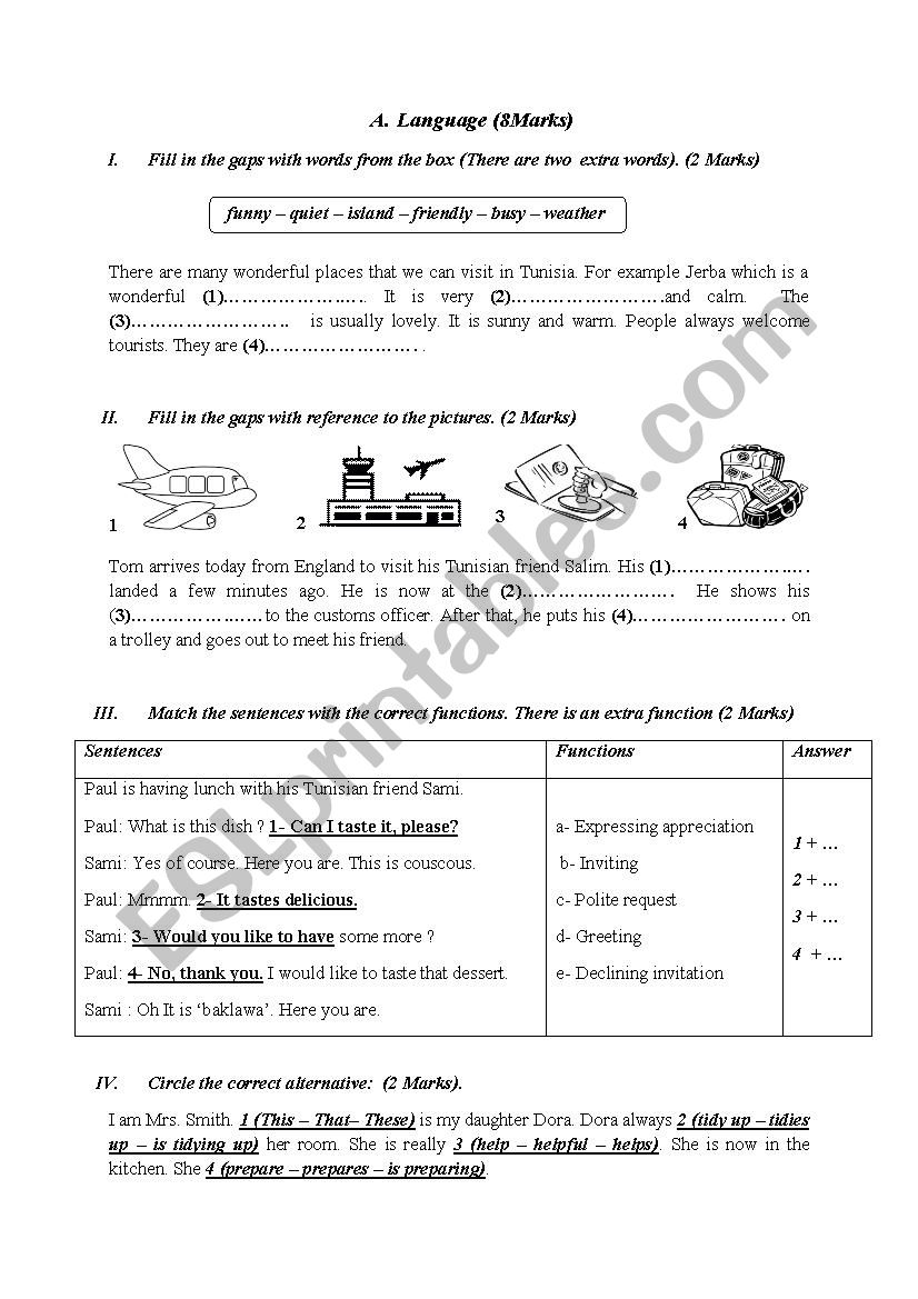 Test  7th form  worksheet