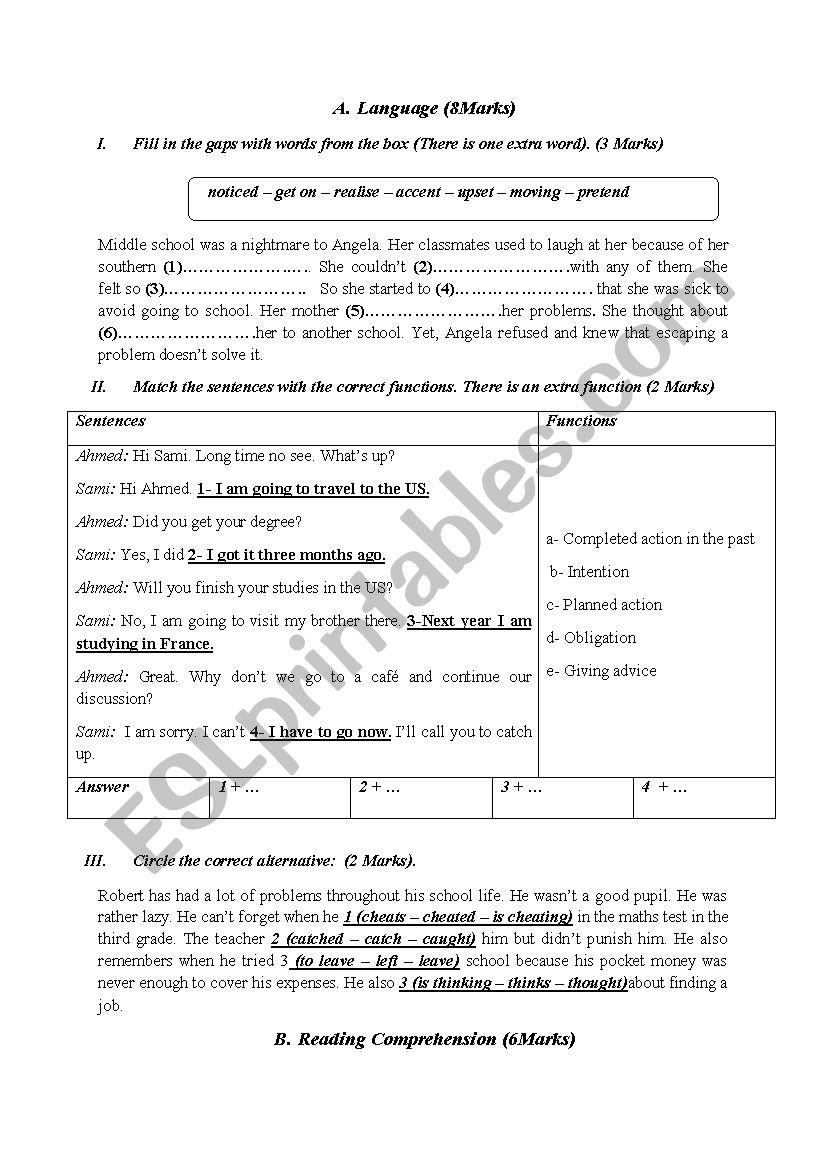 Test  9th form worksheet