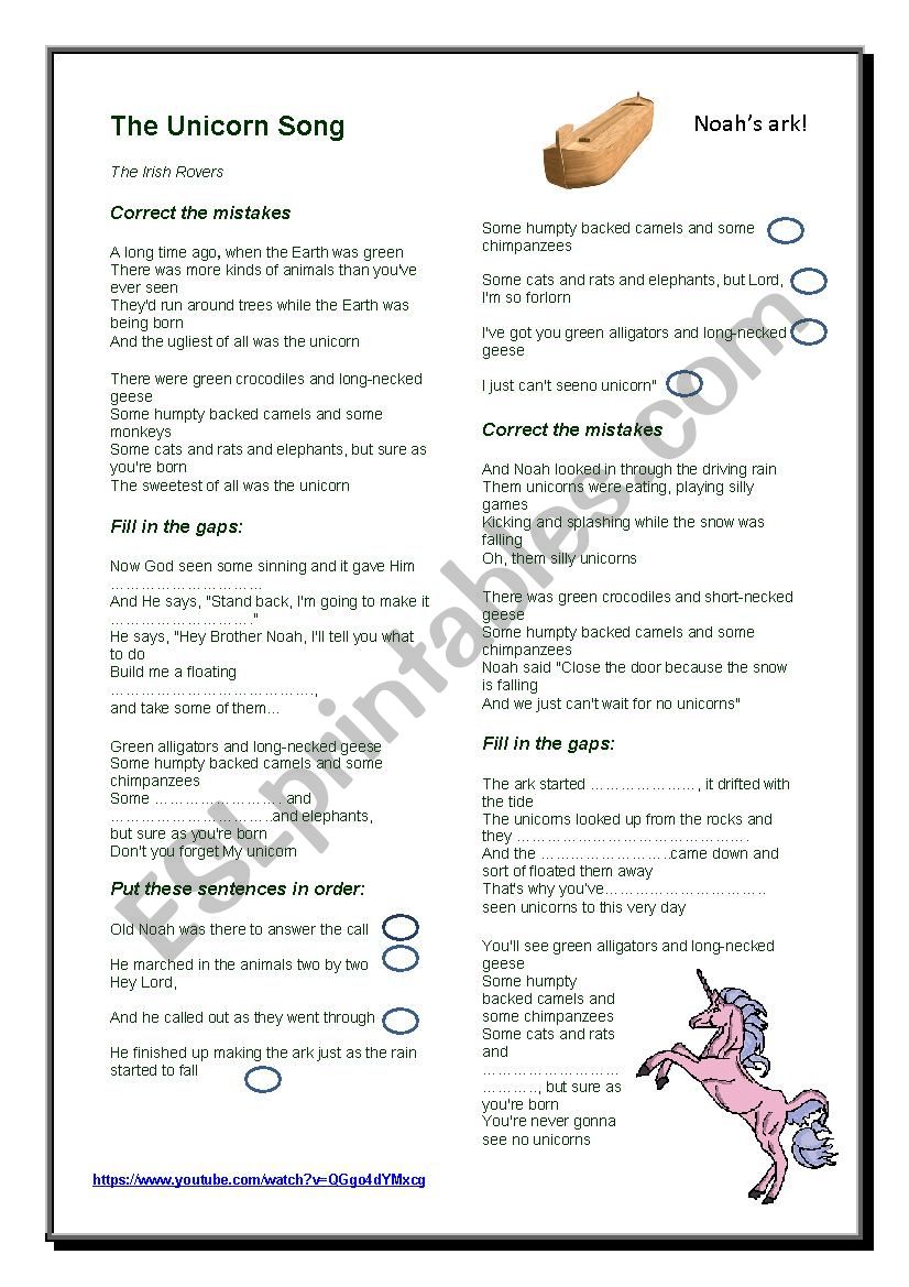 The Unicorn Song worksheet