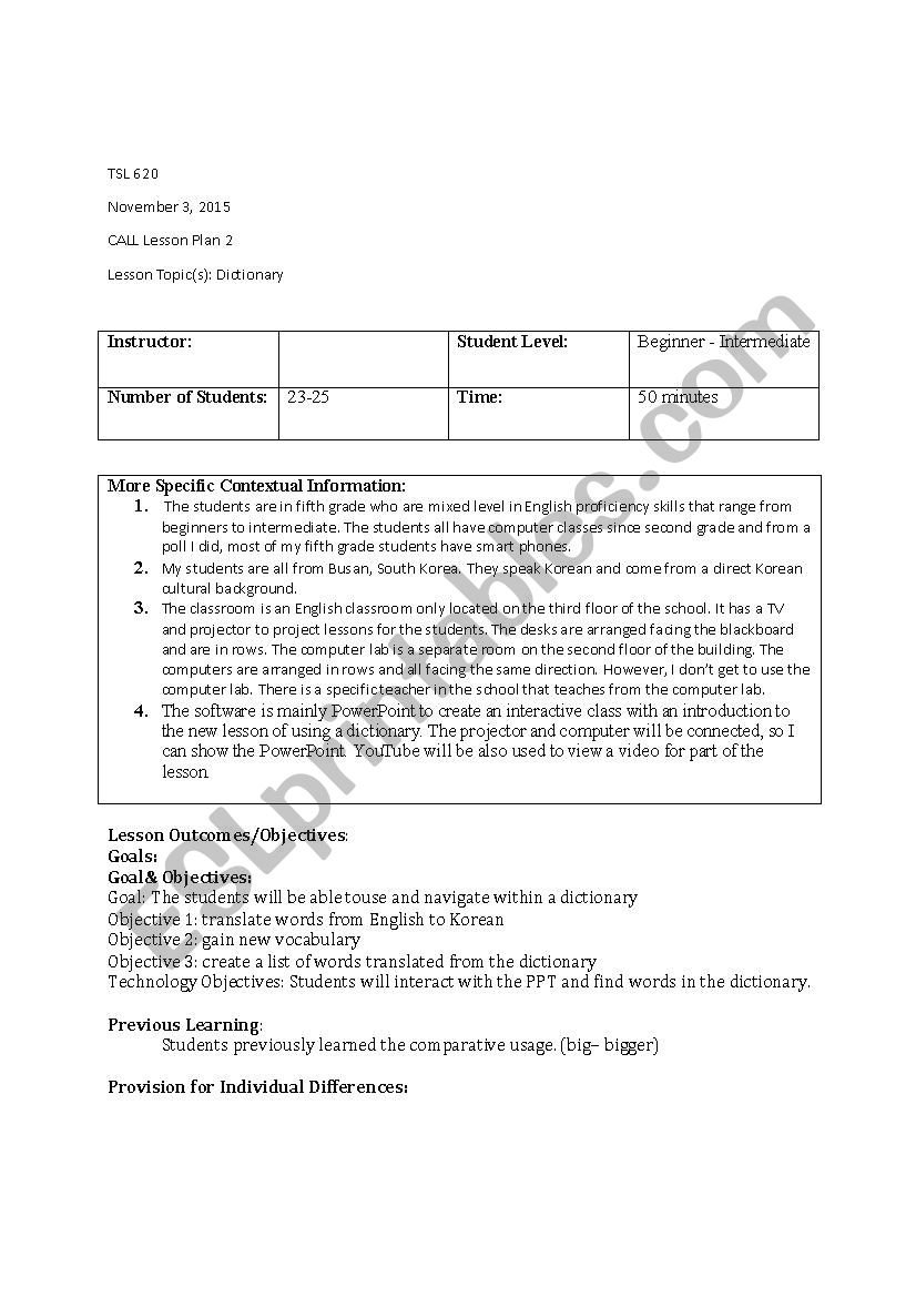 elementary activity worksheet