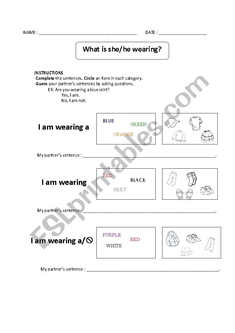 What is she/he wearing? worksheet