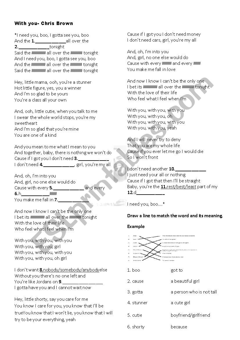 With you- Chris Brown worksheet