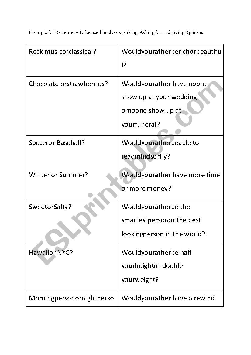 Conversation game worksheet