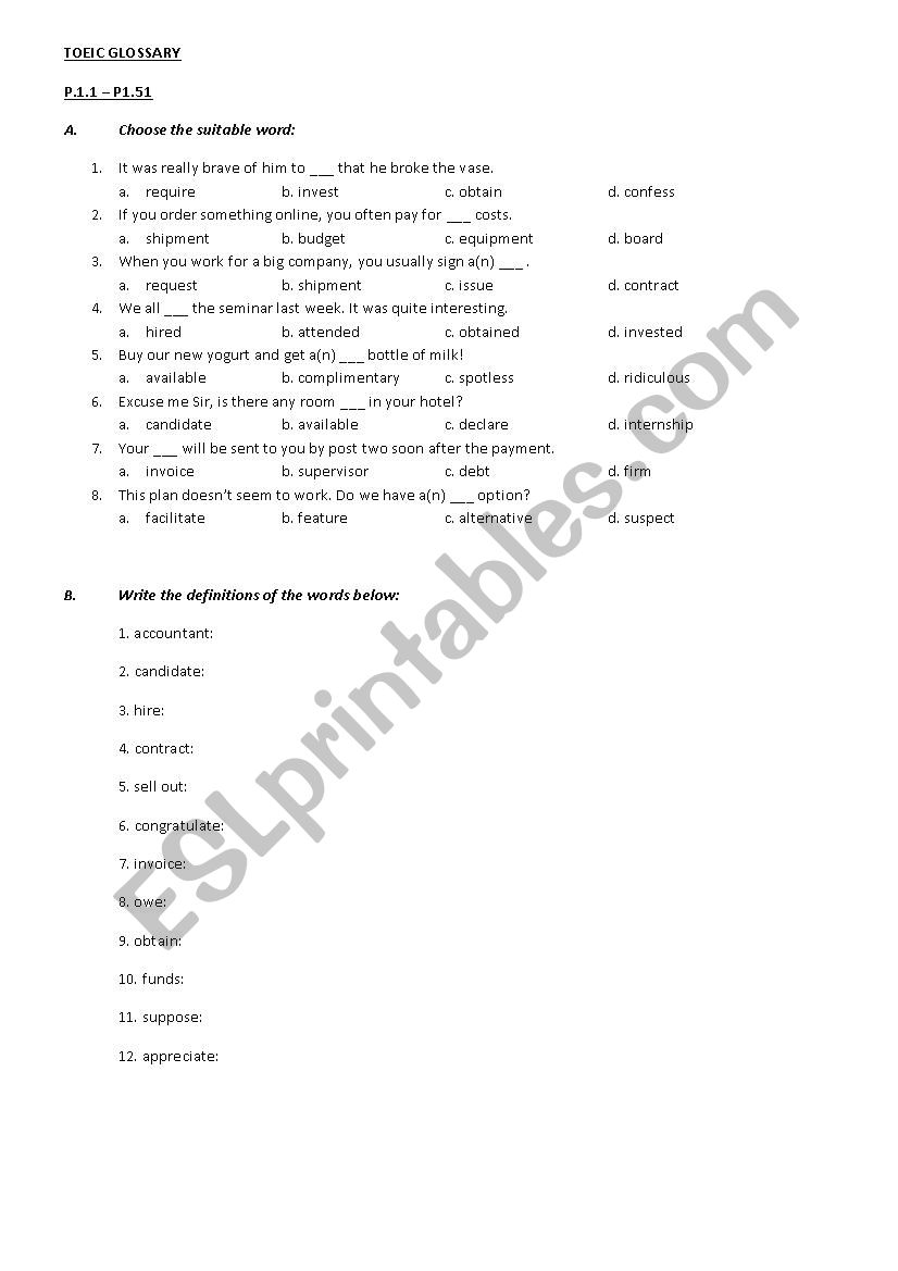 Toeic Practice worksheet