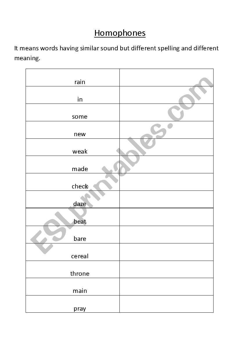 homophones worksheet