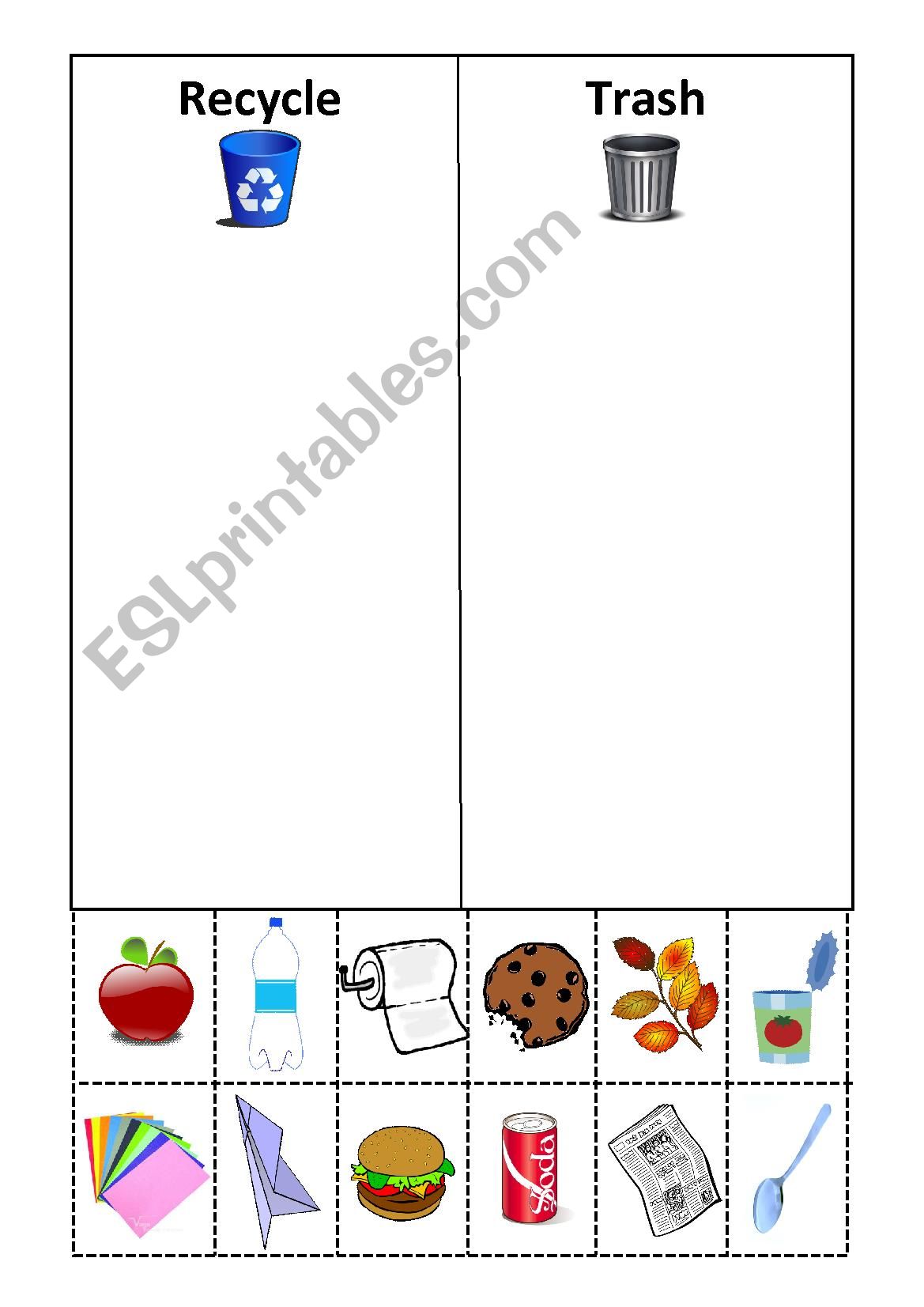 Recycle Cut and Paste worksheet