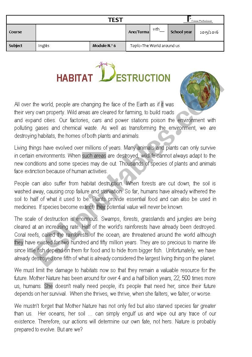 Test - M6 - Habitat Destruction