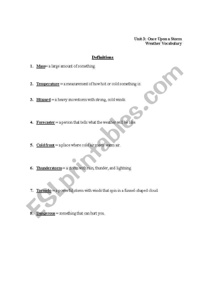 Weather Definitions worksheet