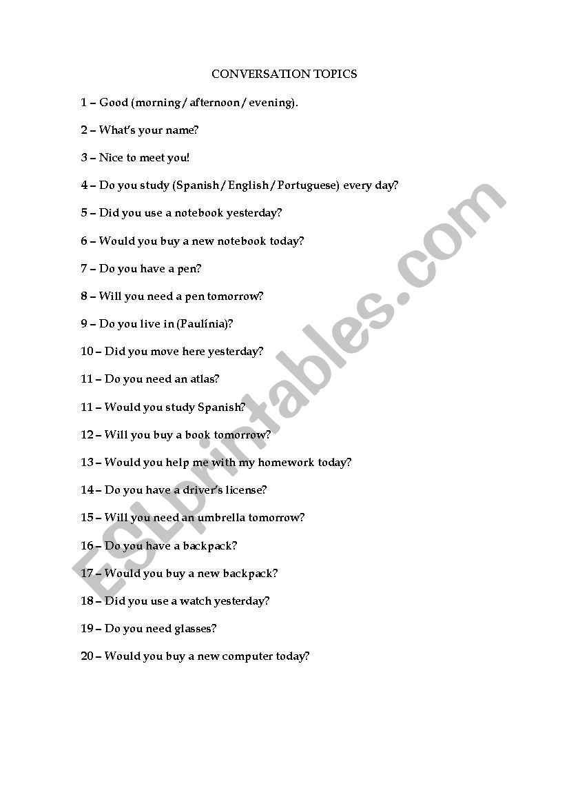 Basic conversation worksheet