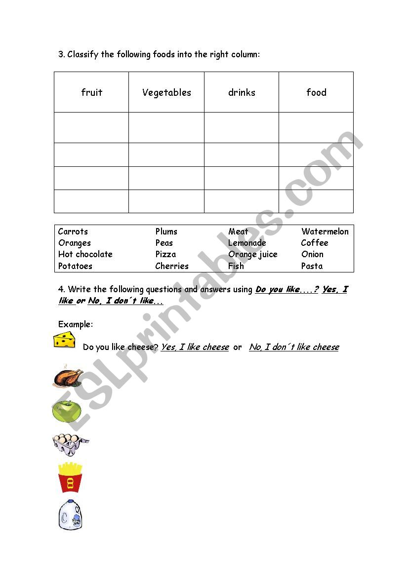 Food worksheet