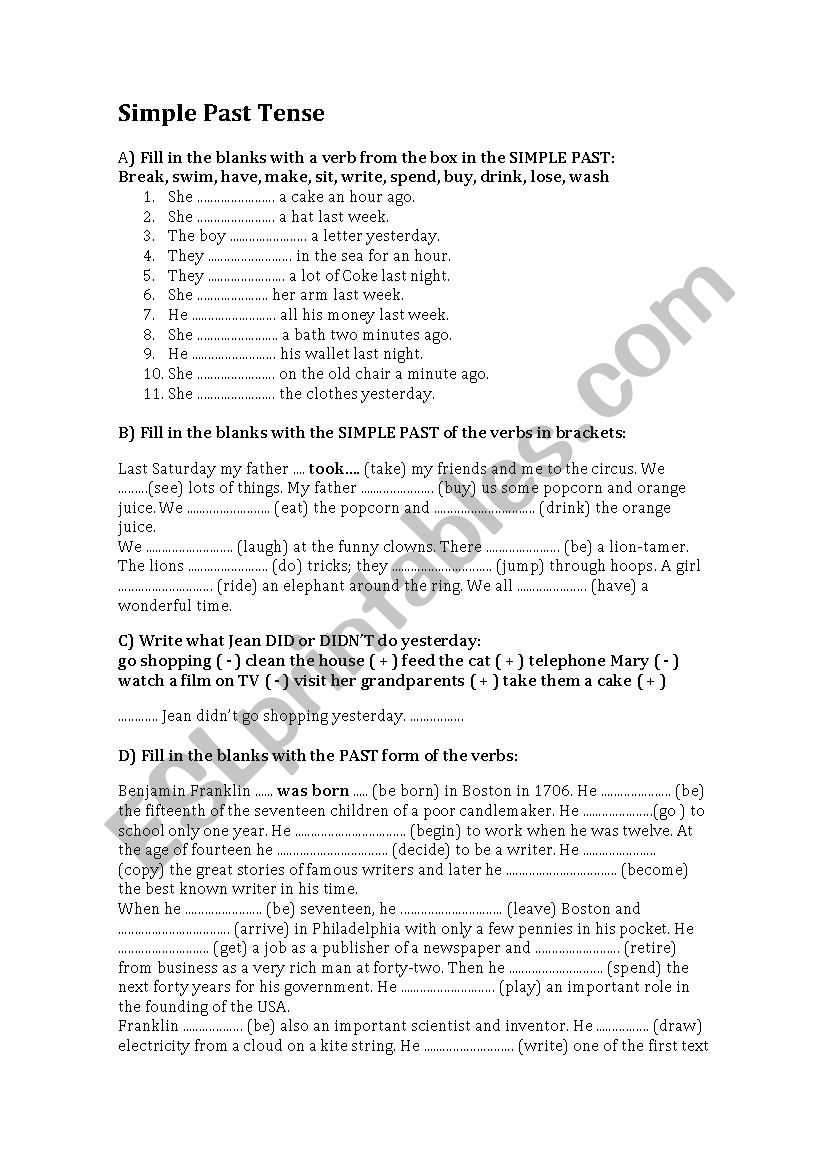 Simple Past Tense worksheet