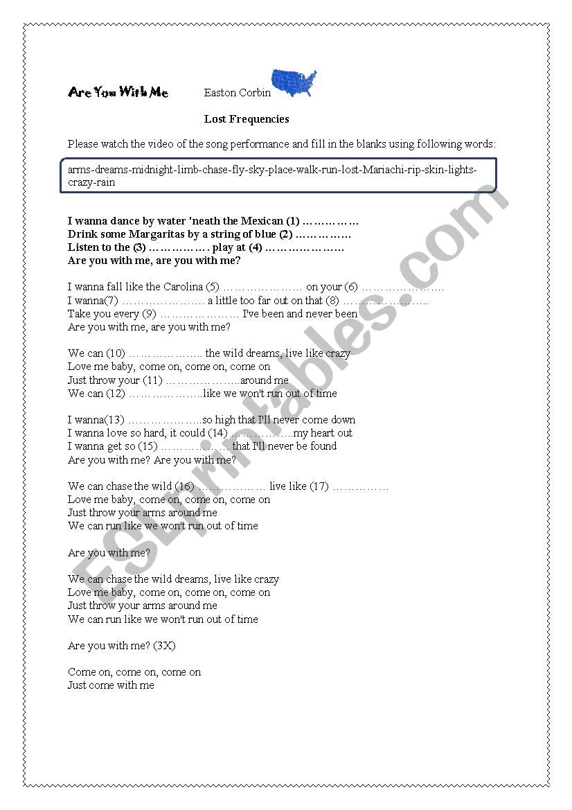 Are you with me worksheet