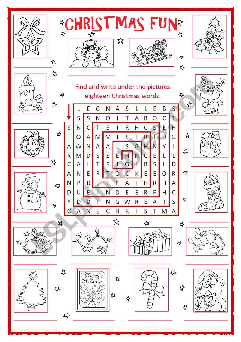 Christmas Fun Word search worksheet