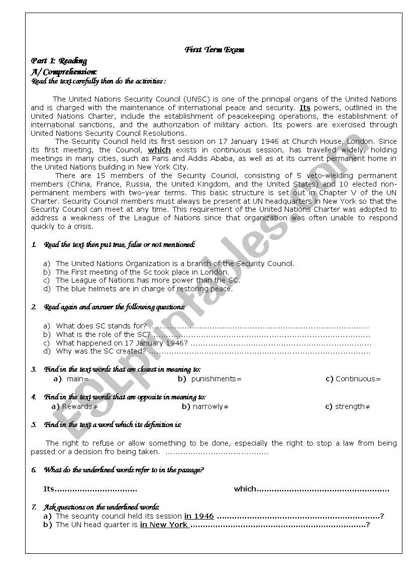 exam 2 year unit one  worksheet