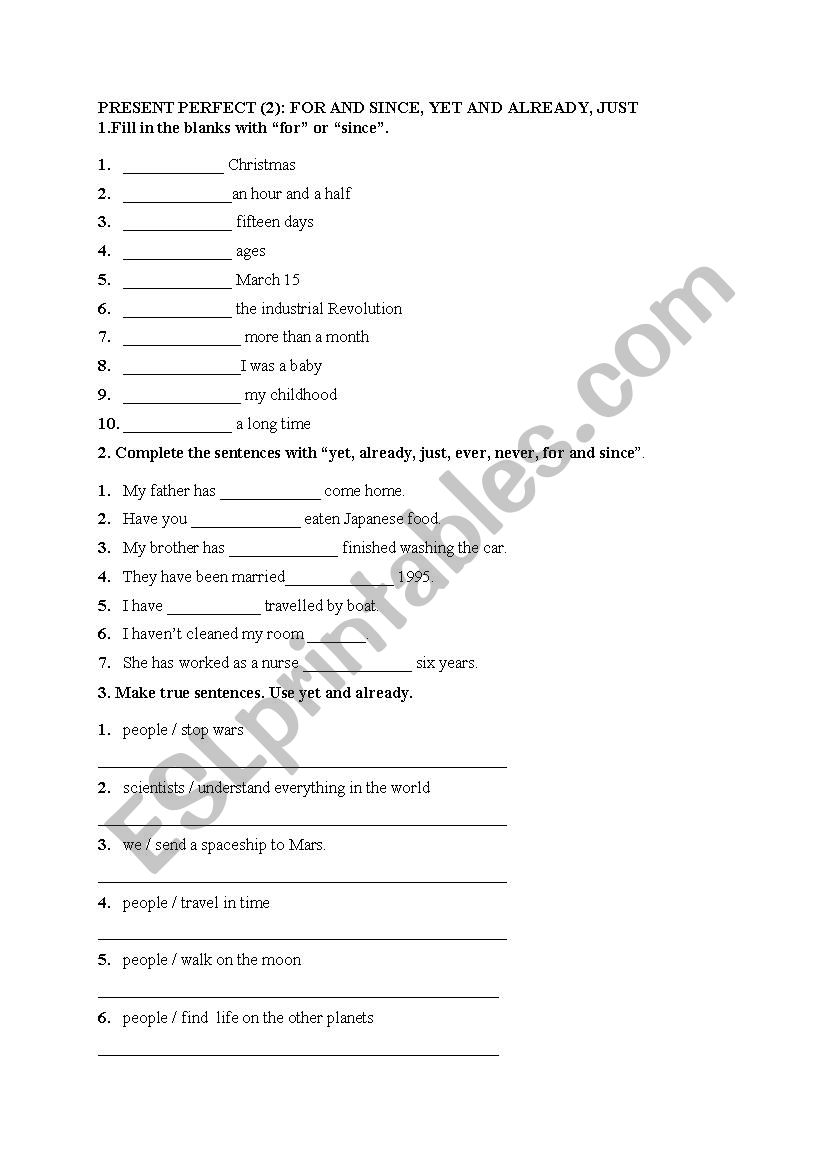 present perfect worksheet