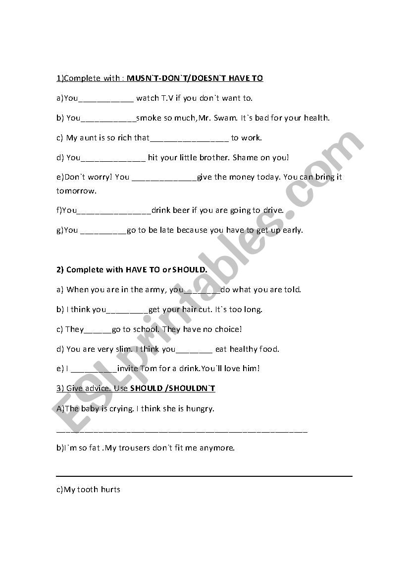 Modal verbs worksheet