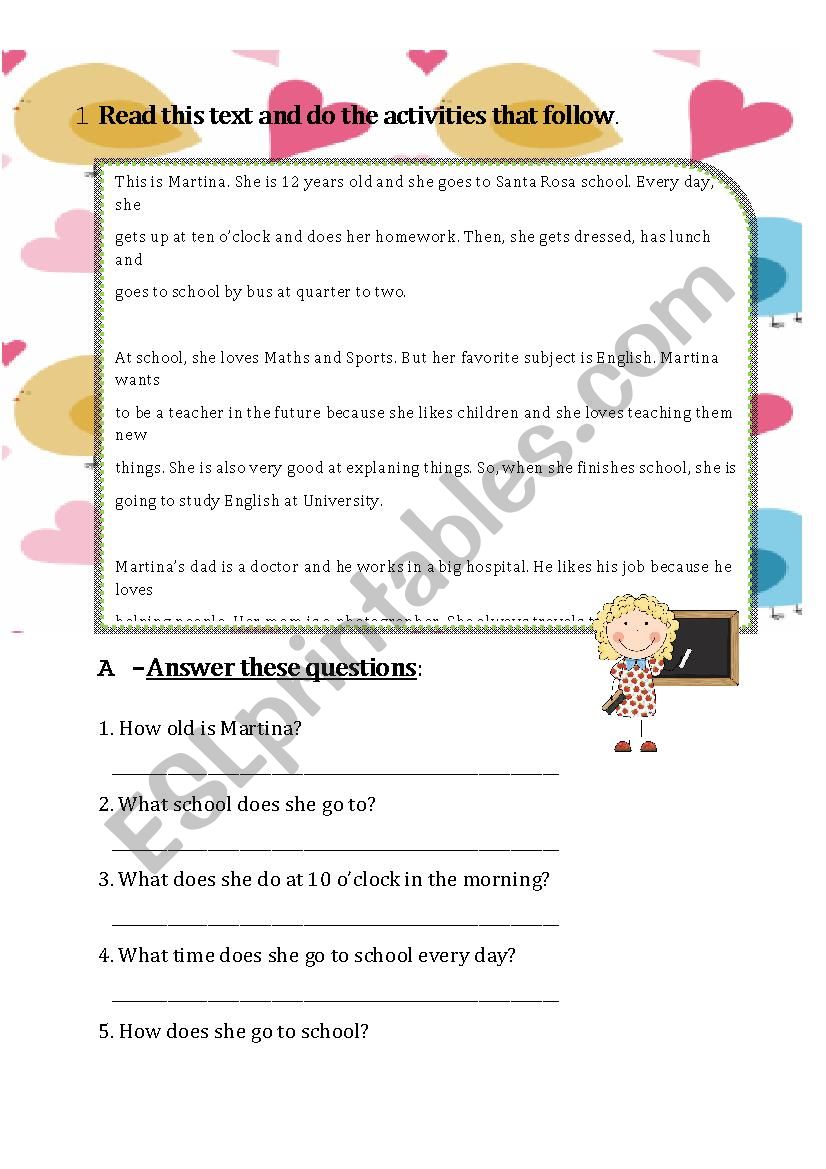 A bit about Martinas life worksheet