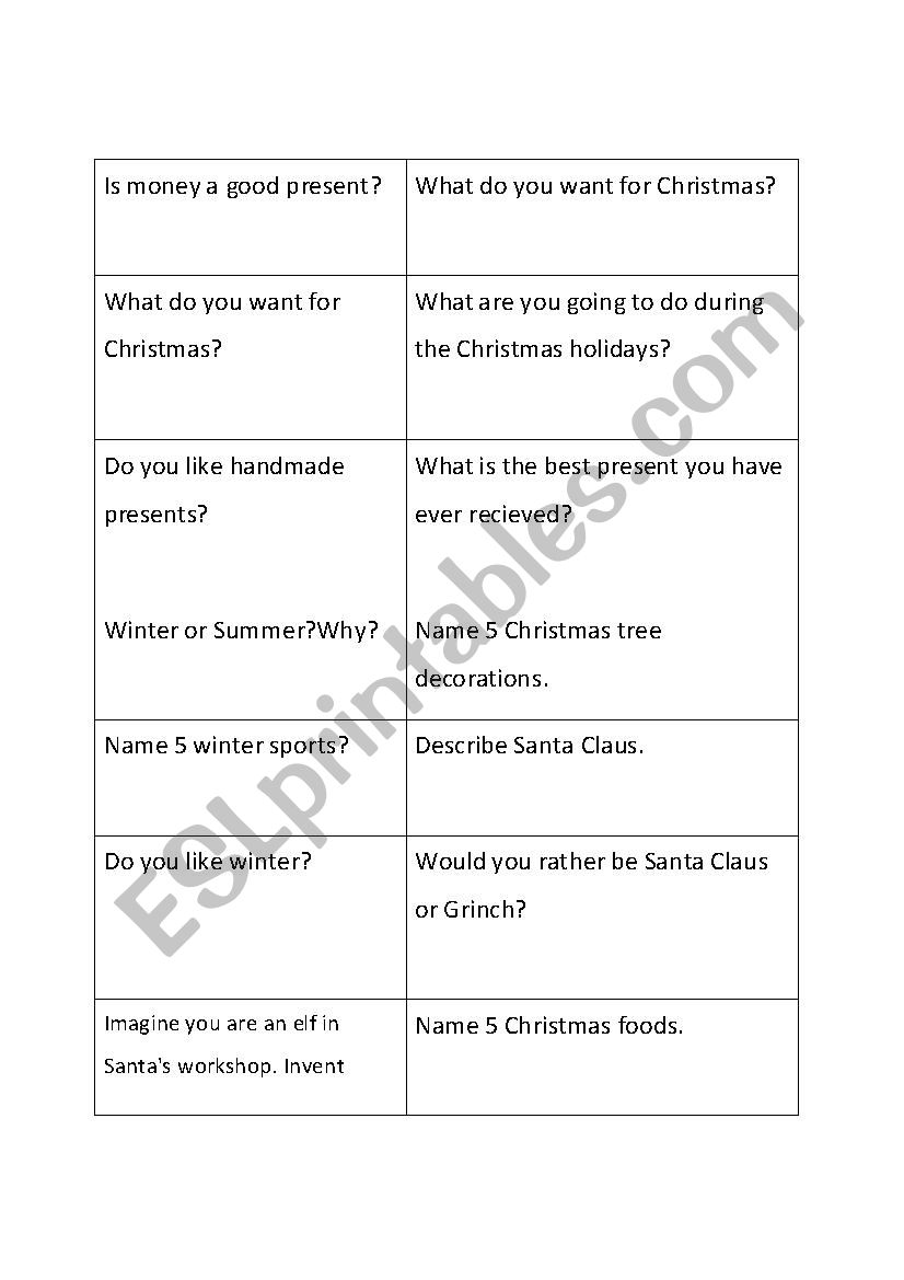 Christmas conversation cards - Mingle