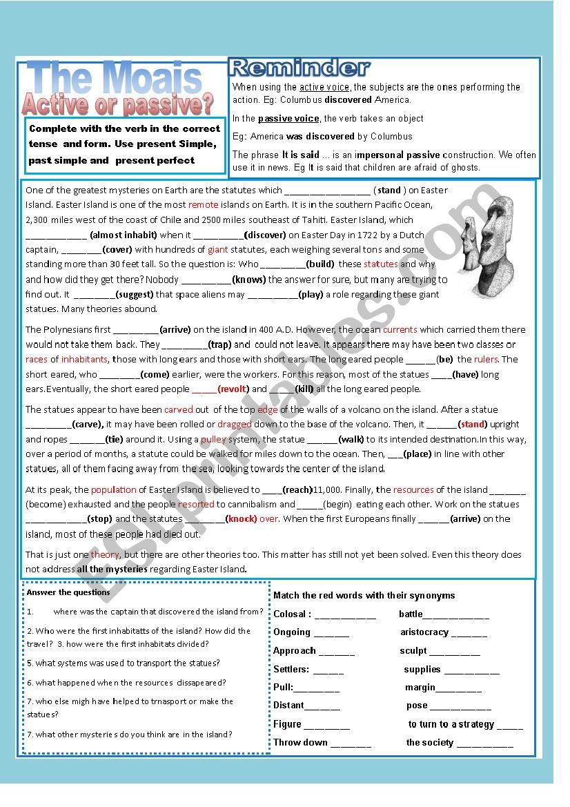 The Easter island Mysteries worksheet