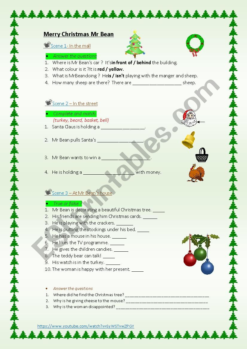 merry christmas Mr Bean ESL worksheet by elektra.p