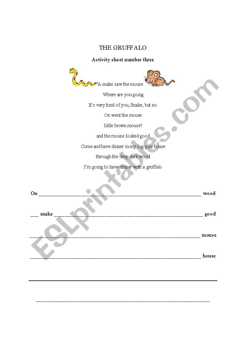 gruffalo part three worksheet