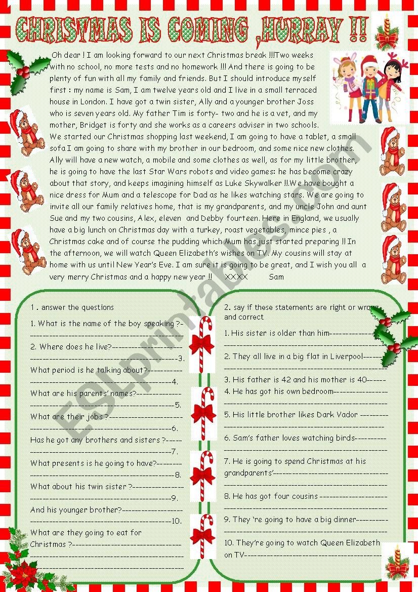 Christmas is coming: reading comprehension