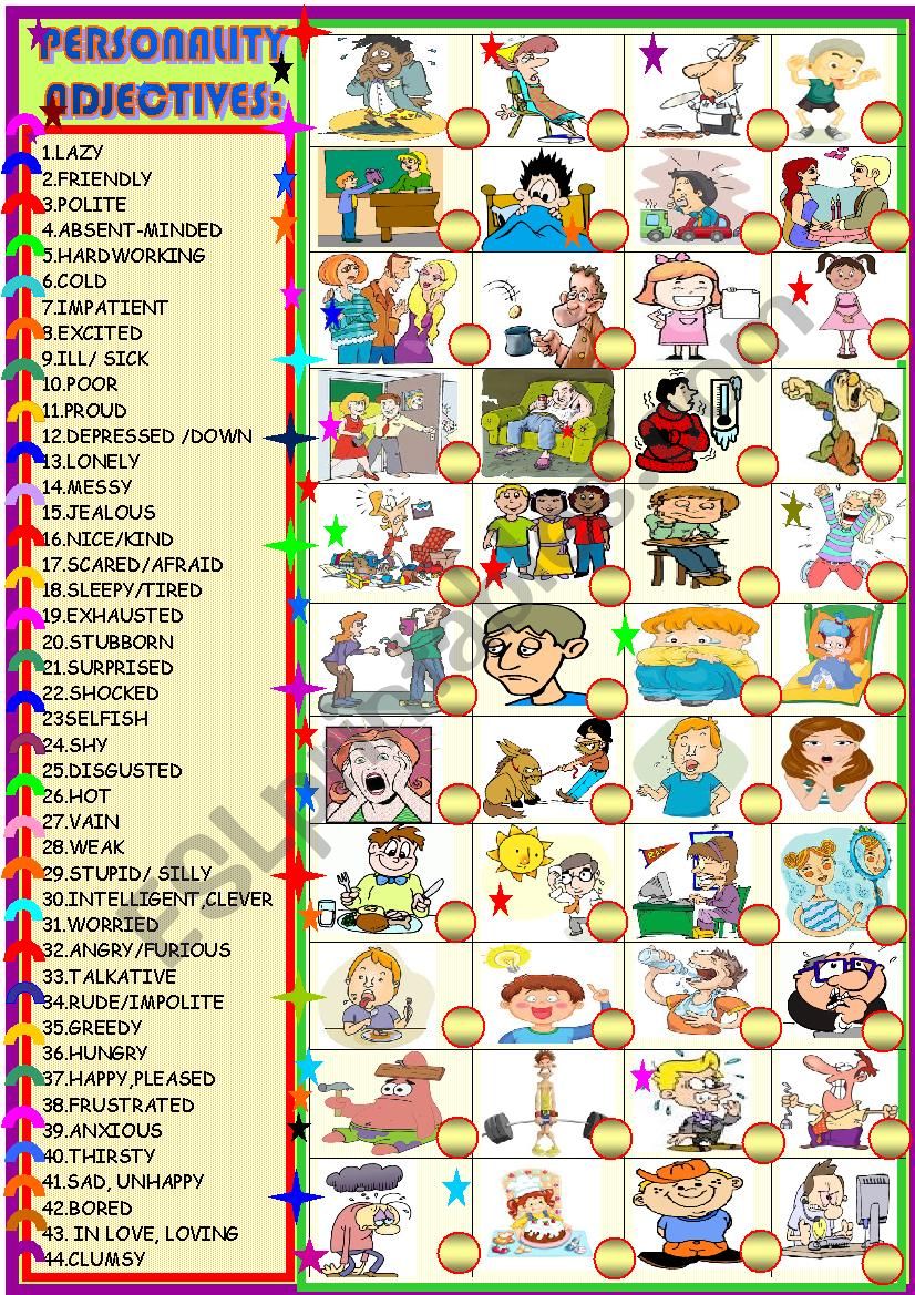 Personality adjectives or emotions: matching activity