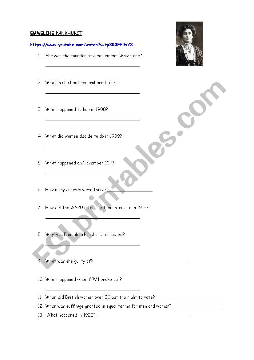 Emmeline Pankhurst worksheet