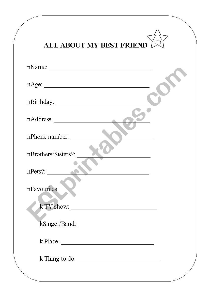 All about my best friend worksheet