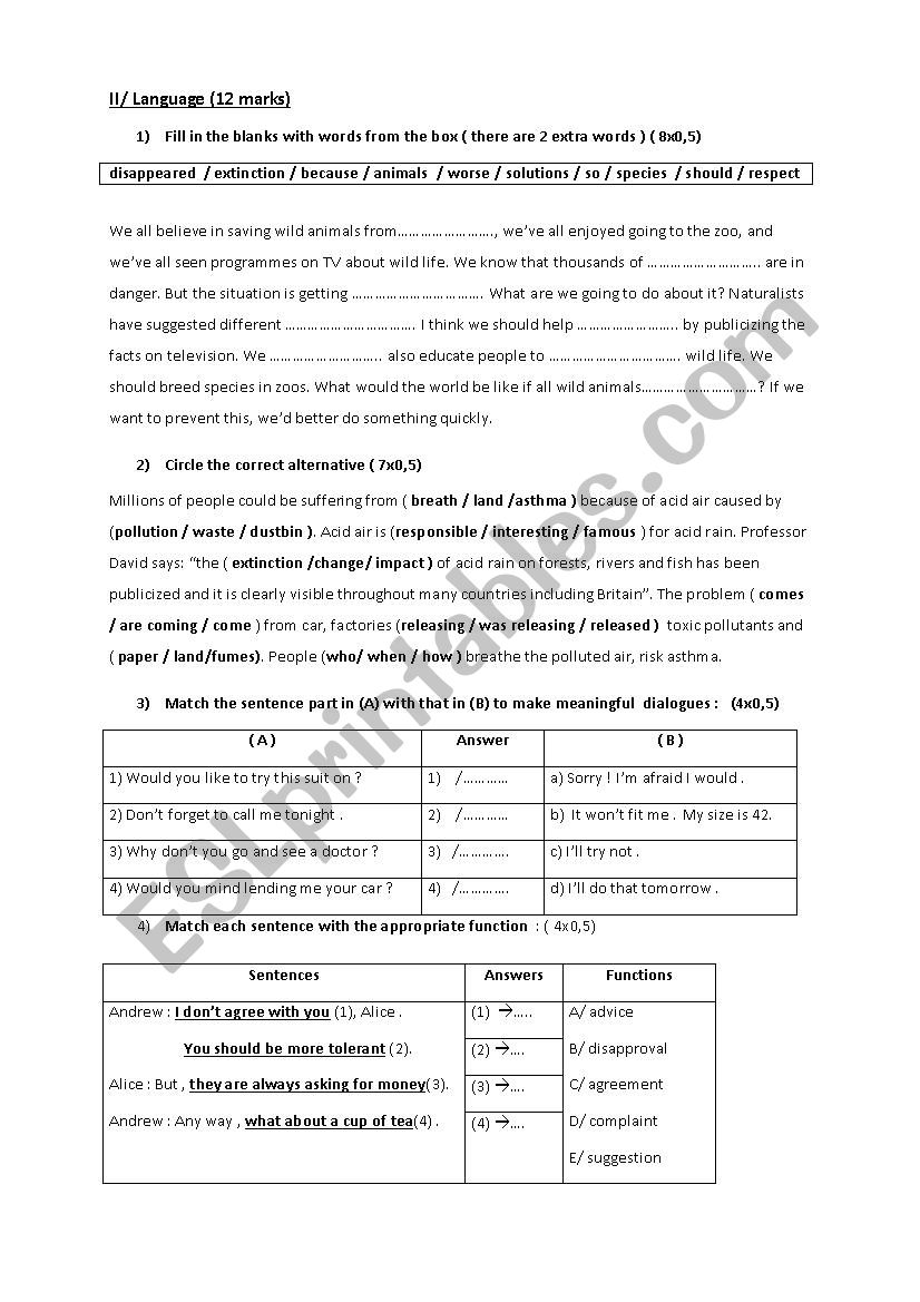 language part  worksheet