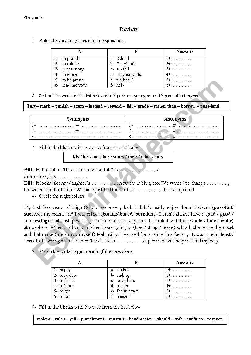 Review worksheet