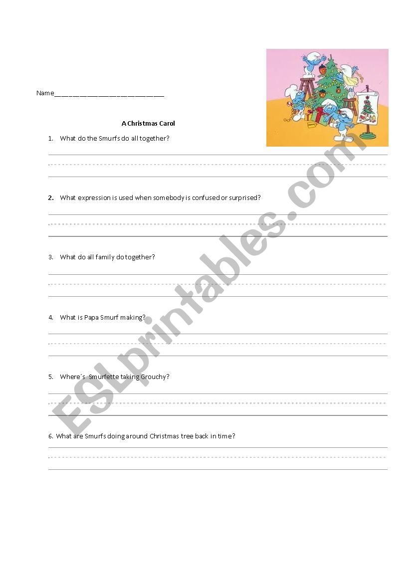 The Smurfs Christmas Carole worksheet