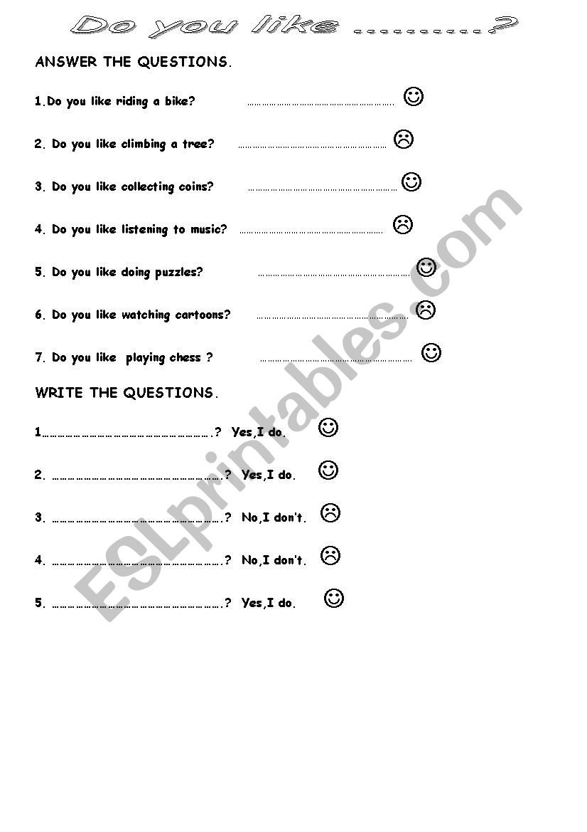 do you like? worksheet